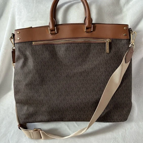 Michael Kors Brown and Tan Signature Messenger Bag with Cream Strap - Picture 6 of 11